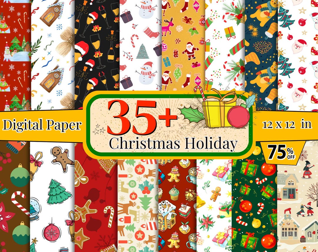 35 + Christmas Holiday Digital Paper, Xmas Tree Seamless Pattern ...