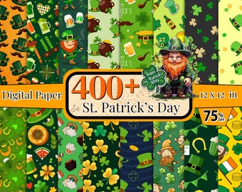 400 + St Patrick Digital Paper Pack, Shamrock Seamless Pattern, Irish Wallpaper, St Patrick Background, Patrick's Clipart, Floral Scrapbook