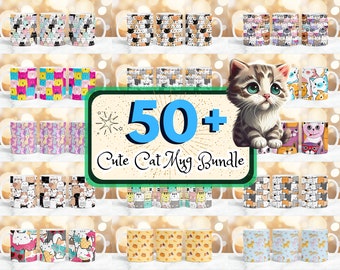 50 + pacote de designs de caneca de gato fofo, amantes de gatos que caneta, gatos 11 onças e 15 onças de xícara de café, designs de sublimação de caneca de gato