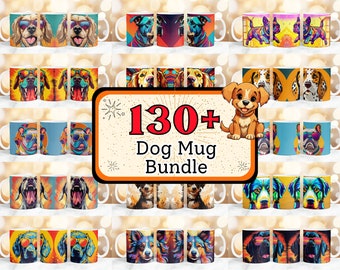 130+ Dog Mug Wrap, Animated Dog Mug Wrap, 11oz & 15oz Dog Mug Wrap, Dog Lovers Mug Wrap, 3D Dogs Coffee Mug Wrap, Dog Sublimation Design PNG