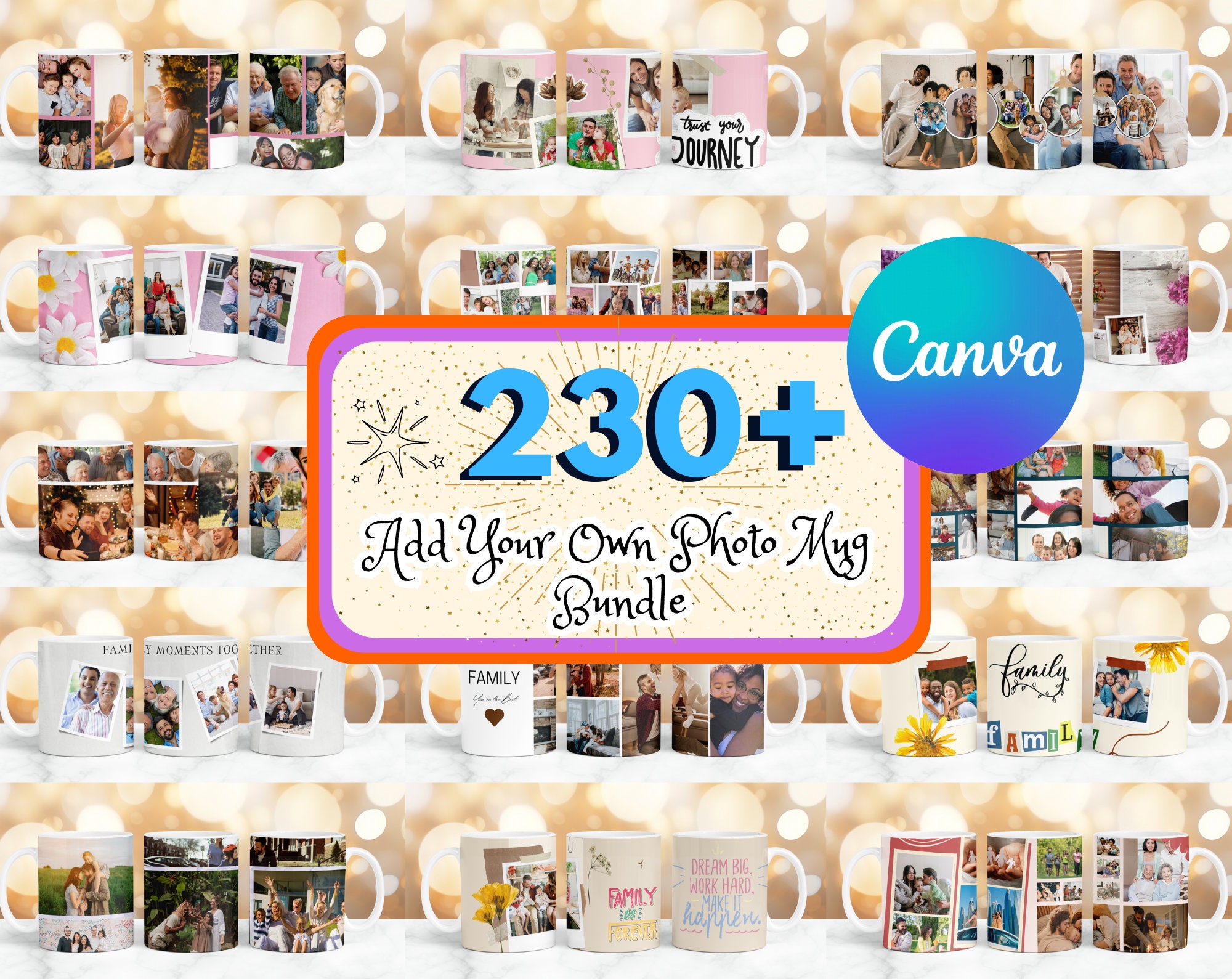 Subli Photo 230 + Add Your Own Photo Mug Wrap Bundle, Family Photo Mug , Canva ...