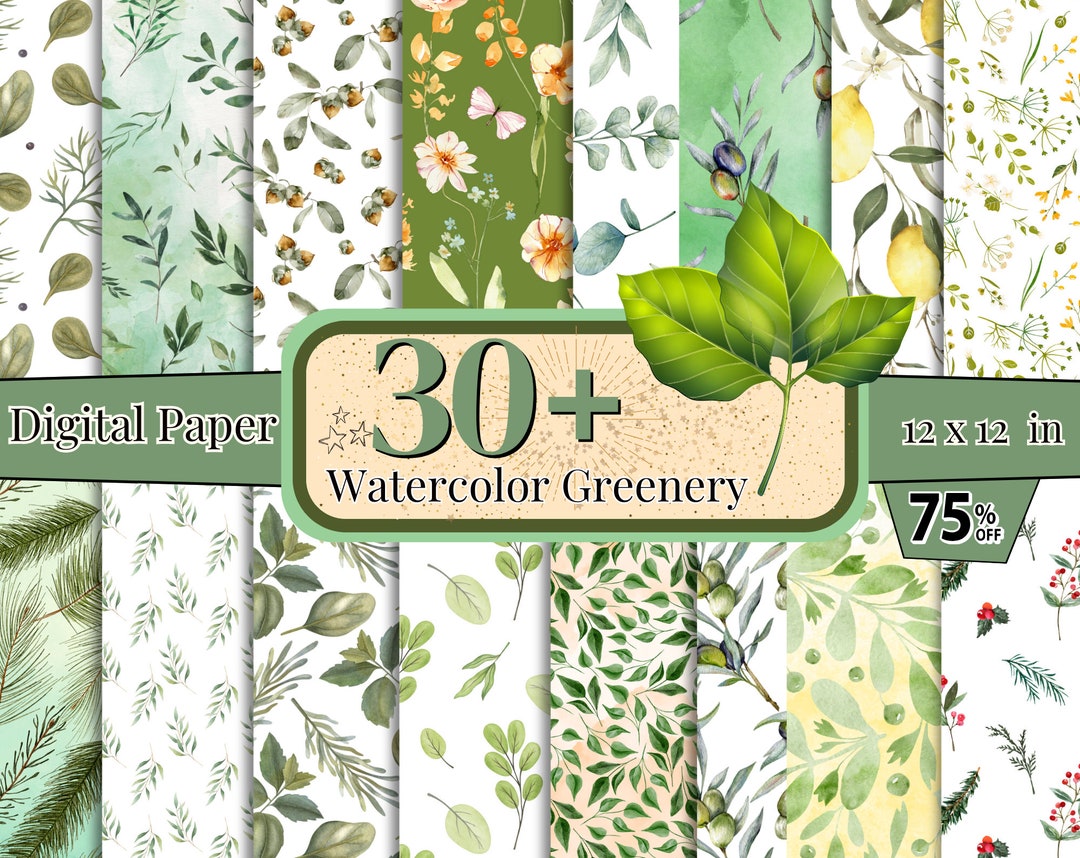 30 + Greenery Digital Paper, Plants Lover Wallpaper, Floral Clipart ...