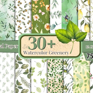 30 + Greenery Digital Paper, Plants Lover Wallpaper, Floral Clipart, Leaf and Plants Seamless Pattern, Greenery Clipart, Floral Scrapbook