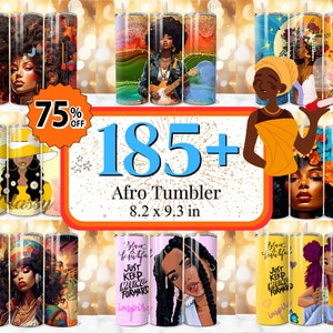 185+ Afro Tumbler Wrap Designs Bundle, Affirmation Tumbler för svarta kvinnor, Stark kvinna PNG, Afro PNG, Inspirerande Afro Sublimeringsdesigner