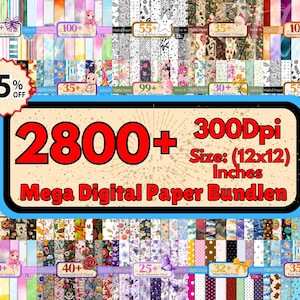 2800+ Mega Digital Paper Bundle, Scrapbook Paper, Floral Digital Paper, Digital Patterns, Seamless Background, Multiple Clipart, Digital PNG