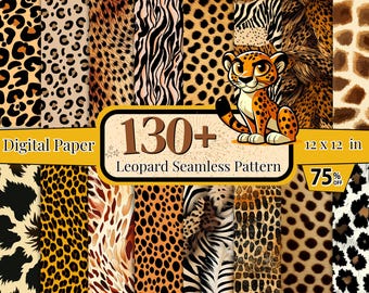 130 + luipaard digitale papieren bundel, naadloos luipaardpatroon, achtergrond cheetah, luipaard clipart, luipaard behang, luipaard plakboek, luipaard png