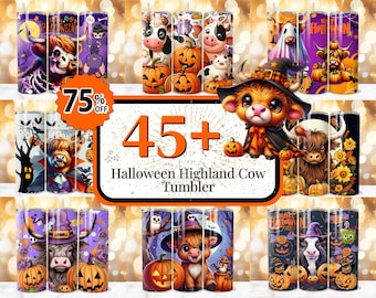 45 + Halloween Highland Cow Tumbler Wrap, Baby Highland Cow Sublimation Designs, Witch Highland Cow Tumbler, Cute Highland Cow Tumbler PNG