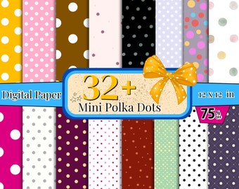 32 + Mini Polka Dots Digitales Papier, Aquarell Punkte Nahtloses Muster, Mini Polka Dots Hintergrund, Polka Dots Sammelalbum, Gepunktet Clipart