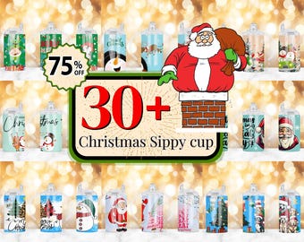 30 + Christmas Sippy Cup Bundle, Snow Man Sippy Cup Wrap, Santa Claus Sippy Cup Wrap, 12oz x-mas Sublimation, Kids Christmas Sippy Cup PNG