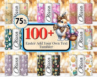 100 + Ostern Fügen Sie Ihren eigenen Namen hinzu Tumbler Wrap Design, Benutzerdefinierte Oster Tumbler Wrap PNG, bearbeitbare Bunny & Peep Sublimation, Frühling 20oz Tumbler