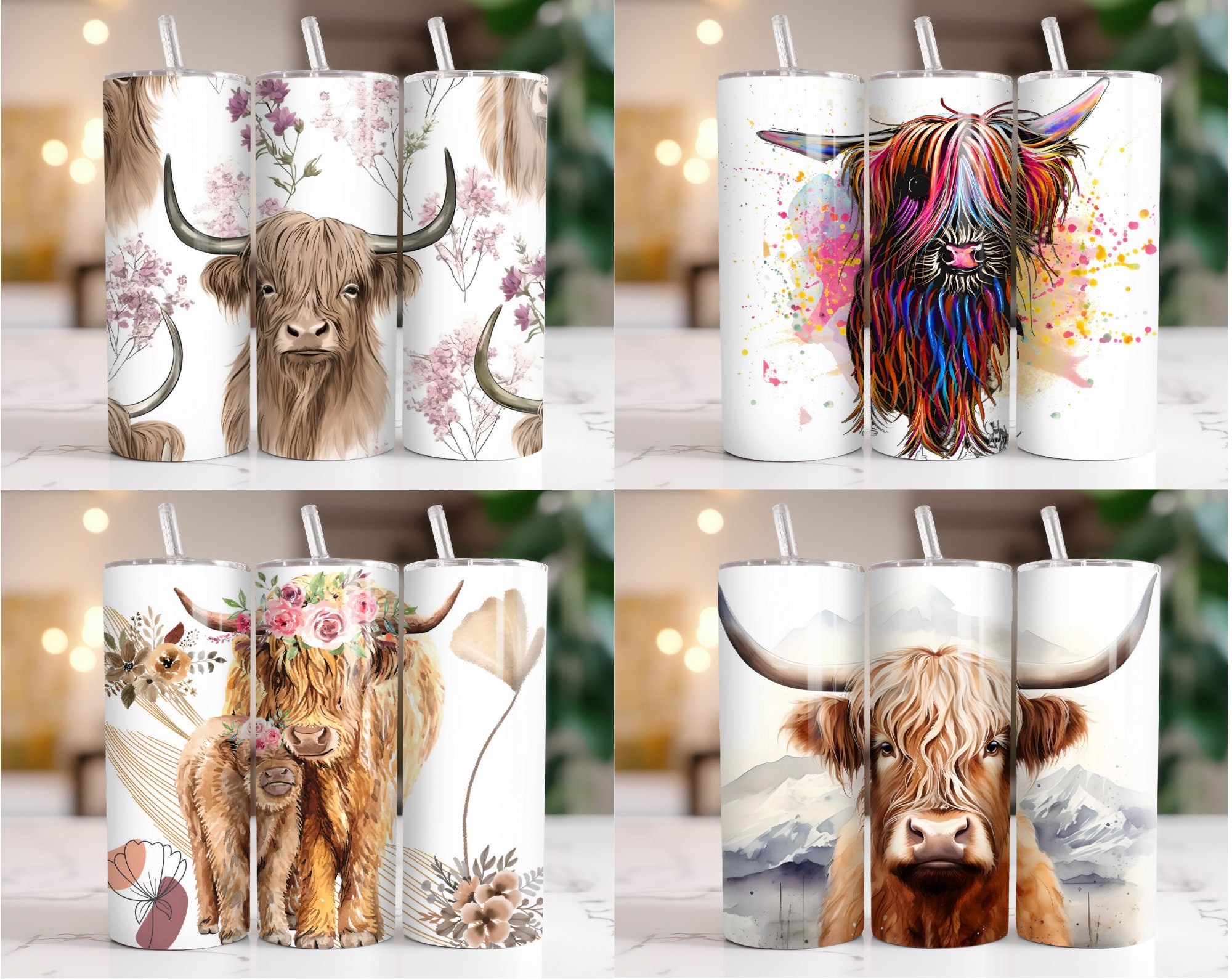 360+ Highland Cow Tumbler Bundle, Highland Cow 20oz Skinny Tumbler Wrap ...