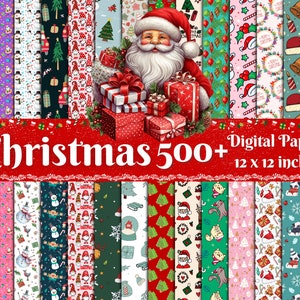 Plus de 500 lots de papier numérique de Noël, papier de Noël, scrapbooking de Noël, père Noël, flocon de neige, sapin de Noël, renne, usage commercial