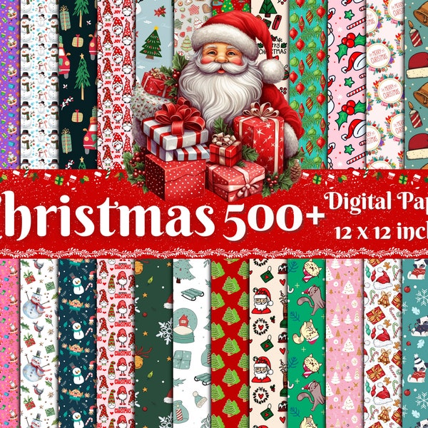 500+ Christmas Digital paper Bundle, Christmas Season paper, Christmas Scrapbook, Santa, Snowflake, Christmas Tree, Reindeer, Commercial Use