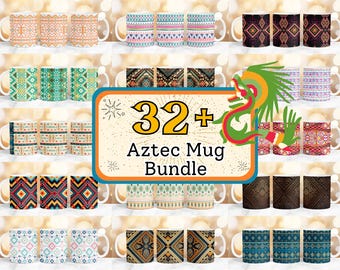 32+ Aztec Mug Wrap, Watercolor Aztec Mug Wrap Sublimation Design, Southwest Aztec Pattern 11oz & 15oz Coffee Mug Wrap, Aztec Lovers  Mug PNG