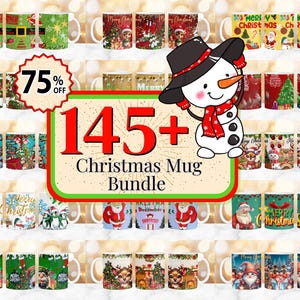 145 + Christmas Mug Wrap Design Bundle, Xmas Inflated Mug Wrap, Christmas Santa Mug Wrap, 11oz & 15oz Christmas Mug Sublimation Design PNG
