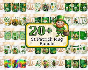 20 + St Patrick Mug Wrap Bundle, Shamrock Mug Wrap, Patricks Day Coffee Mug, 11oz & 15oz Mug Sublimation, Irish Day Mug, St Patrick's Design