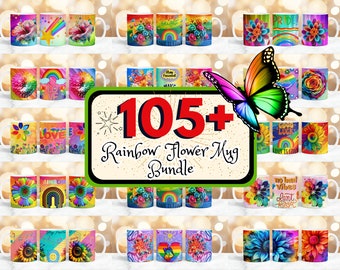 105 + Regenbogen-Becherverpackungs-Bundle, Retro-Becherverpackung, Regenbogen-Bechersublimation, Aquarell-Becherverpackung, 11 Unzen Regenbogen-Becherverpackung, 15 Unzen Regenbogen-Becherverpackung