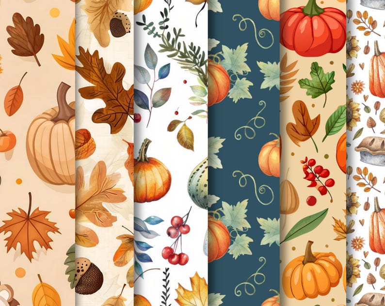 50+ Thanksgiving Digital Paper, Pumpkin Pattern Paper, Fall Background ...