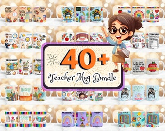 Paquete de más de 40 diseños de sublimación de tazas para maestros, diseño de tazas de 11 oz y 15 oz, envoltorios de tazas de afirmación de maestros, agradecimiento a los maestros, envoltura de tazas para maestros