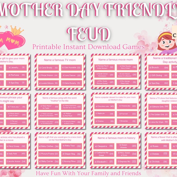 Mother's Day Friendly Feud Game, Mother's Day Family Feud, Mother's Day Activity Bundle, Mother's Day Quiz, Mother's Day Feud Game Bundle