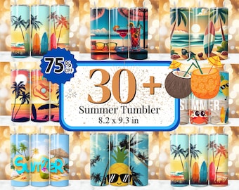 Más de 30 vasos de verano, vasos con ambiente veraniego, vasos con atardecer en el océano, envoltorios para vasos de playa, envoltorios para vasos con ambiente veraniego, paquete de diseños playeros de 20 oz
