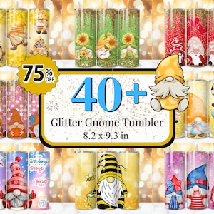 40 + Glitter Gnome Tumbler Wrap Designs, Whimsical Gnome Tumbler Wrap, 20oz Gnome Sublimation Designs, Gnome Glitter Tumbler Wrap, Gnome PNG