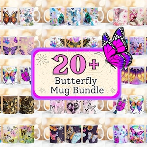 20 + Butterfly Mug Wrap, Floral Mug Sublimation, Butterfly Mug Designs, Coffee Mug Designs PNG, 11oz & 15oz Butterfly Coffee Mug Bundle