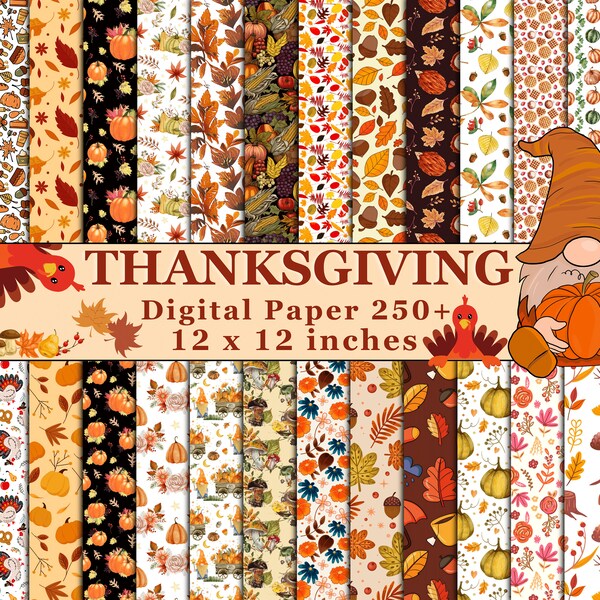 250 + Thanksgiving Digital Paper Bundle, Thanksgiving Scrapbook Papiere, Thanksgiving Muster, Herbst-Papiere, Herbst-Papiere, Digitale Papiere