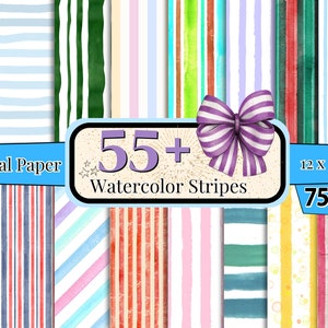 55+ Watercolor Stripes Digital Paper Pack, Watercolor Lining Wallpaper, Stripes Seamless Pattern, Stripes Background Paper, Stripes Clipart