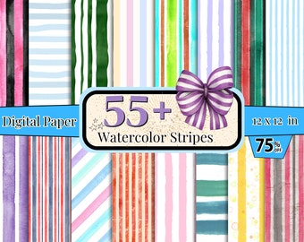 55+ Aquarell Streifen Digitales Papier, Aquarell Futter Tapete, Streifen Muster, Streifen Hintergrundpapier, Streifen Clipart
