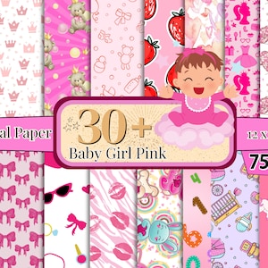 30+ Baby Girl Pink Digital Paper Pack, It&#39;s a Girl Seamless Patterns, Nursery Theme Background, Girls Toys Seamless Pattern, Girls Scrapbook