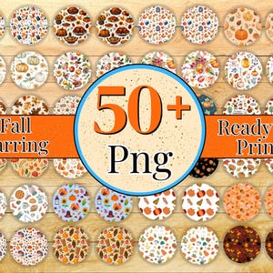 May include: A collection of 50+ round earring designs with fall-themed patterns, including pumpkins, leaves, and floral motifs. The image features the text "Fall Earring" and "Ready To Print" in an orange and white color scheme.