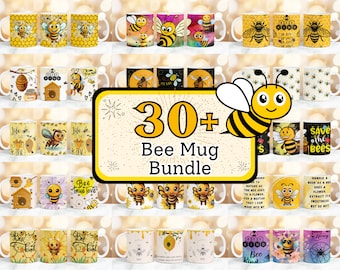 30 + Bee Mug Wrap, Honey Bee Mug wrap, Bee Lover Coffee Mug Wrap, 11oz & 15oz Mug Sublimation Wrap, Honey Comb Mug Wrap, Bee Kind Coffee Mug