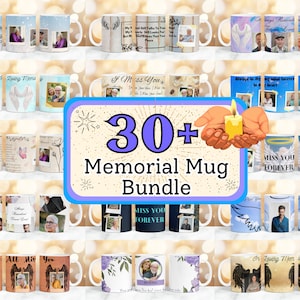 Más de 30 diseños de envoltorios para tazas conmemorativas, obsequios conmemorativos, tazas conmemorativas para papá, agrega tu propia foto a la taza, tazas conmemorativas para mamá, diseños de tazas PNG de 11 y 15 oz