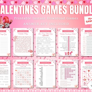 75 + Valentines Party Games Bundle, Valentine's Day Games, Valentines Games For Adults & Kids, Galentines Day Games, Valentines Emoji Game