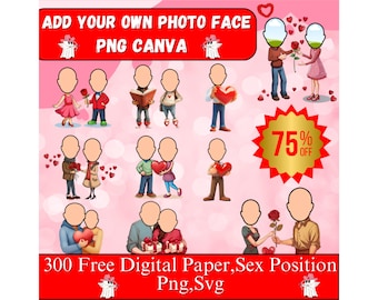 Valentine Add Your Own Photo Face PNG, DIY Valentine Face, Elf Yourself Templates, Face blank, Couple Photo, Crafts for Kids & Family Decor