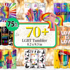 Paquete de más de 70 diseños de envoltura de vaso LGBT, vaso de bandera del orgullo, diseños de sublimación LGBT, vaso de amor es amor, diseño de vaso de orgullo, LGBTQ+ Png
