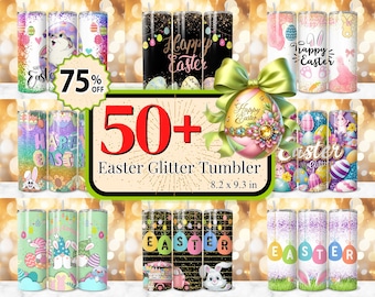 50 + Ostern Glitter Becher, Ostern Peep Tumbler Wrap, Ostereier Becher, Fröhliche Ostern Tumbler, Glitter Bunny Tumbler, Gnome Design