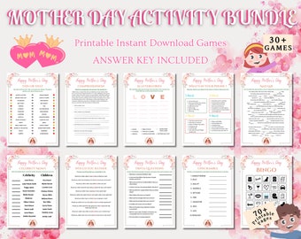 30+ Moederdagactiviteitenbundel, Moederdagspelbundel, Moederdagfeestspellen, Afdrukbare spellen voor kinderen en volwassenen, Moederdagtrivia