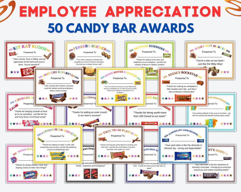 Employee Candy Bar Awards Printable Candy Bar Appreciation Etsy