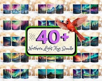 40+ Nordlichter Becherverpackungs-Design, Sublimationsentwürfe, Aurora Borealis Becher, gerade Becherverpackung PNG, 11 Unzen und 15 Unzen Nordlichterbecherverpackung