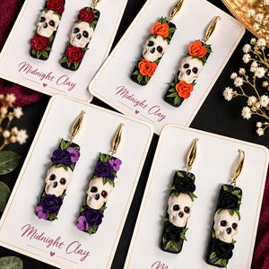 Handmade floral skull earrings