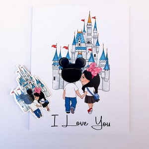 Disney Couple Valentine&#39;s Day Card & Sticker, Valentine&#39;s Day Greeting Card, Disney Valentine&#39;s Day Card