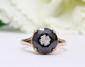 14k Rose Gold Black Onyx Engagement Ring For Women, Vintage Inspired Onyx Solitaire Ring, Anniversary Ring, Art Deco Ring