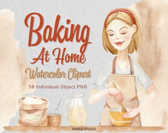 Baking at Home Watercolor Clipart High Resolution PNGs