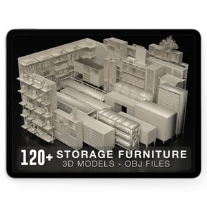 120+ Storage Furniture 3D Models Pack, Cabinets, Shelves, Bookcases, Wardrobes OBJ, Blender, Zbrush