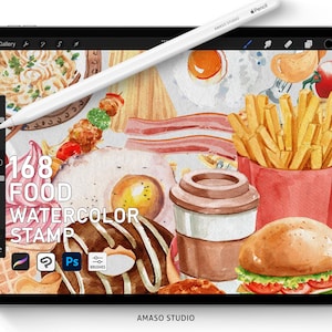 Voedselwaterverfset voor Procreate, Photoshop-penseel en Clip Studio-penseel