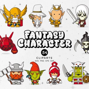 54 Fantasy Character Clipart SVG, Chibi Illusration Fantasy