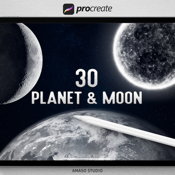 Planet and Moon Procreate Stamp, Out of Space Procreate Brushes, planet illustration stamp