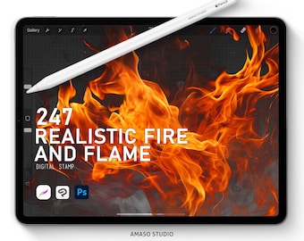 Sello de pincel con forma de llama de fuego realista, compatible con Procreate, Photoshop y Clip Studio (descarga digital).